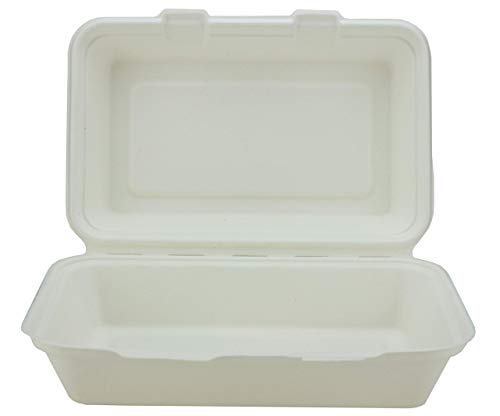 Caja para llevar del compartimento Bagazo 1 - 165 x 240 x 80 mm - Juego de 50 - Cajas de menú desechables biodegradables, compostables, reciclables súper rígidas - Pulpa de caña de azúcar natural