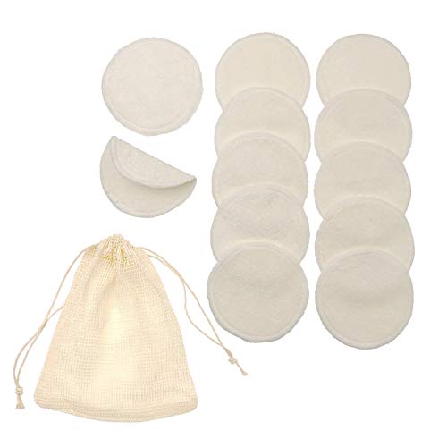 JZK 12 x Almohadillas desmaquillantes reutilizables discos desmaquillantes algodón bambú orgánico con bolsa lavandería, lavable maquillaje facial paños limpieza