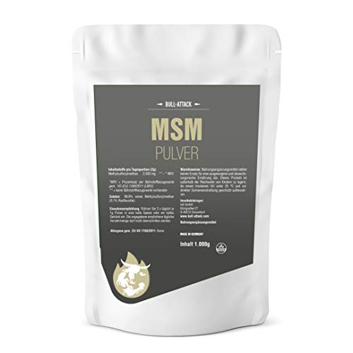Polvo MSM de 1 kg, metilsulfonilmetano, 99,9 % de pureza, azufre orgánico, sin aditivos, también adecuado para mascotas (caballo, perro, gato, etc.) Calidad probada en laboratorio.