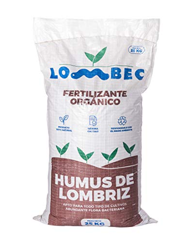 LOMBEC Humus de Lombriz, Saco 42L (25Kg). Fertilizante orgánico, vermicompost 100% Natural. ABONO ecológico Apto para Cualquier Cultivo. Ideal para huertos urbanos. … (25)