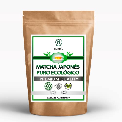 essential by natural bio pharma Té Matcha Órganico de Origen Japones en Polvo. Té Matcha Premium en formato de 50gr. Matcha Ceromonial Instantáneo Ecológico