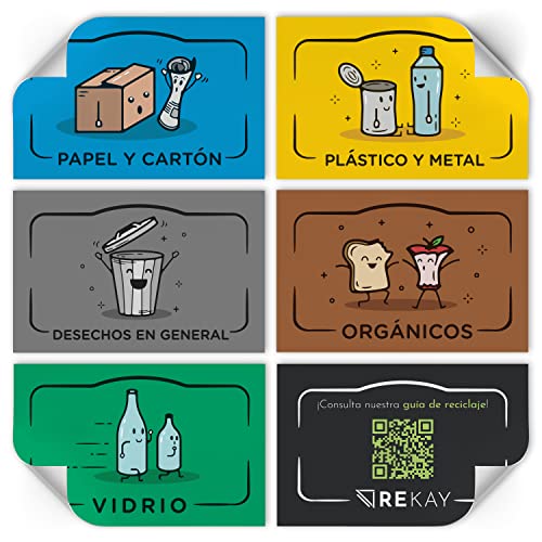 Rekay - Pegatinas para el Reciclaje - 5 Etiquetas para el...